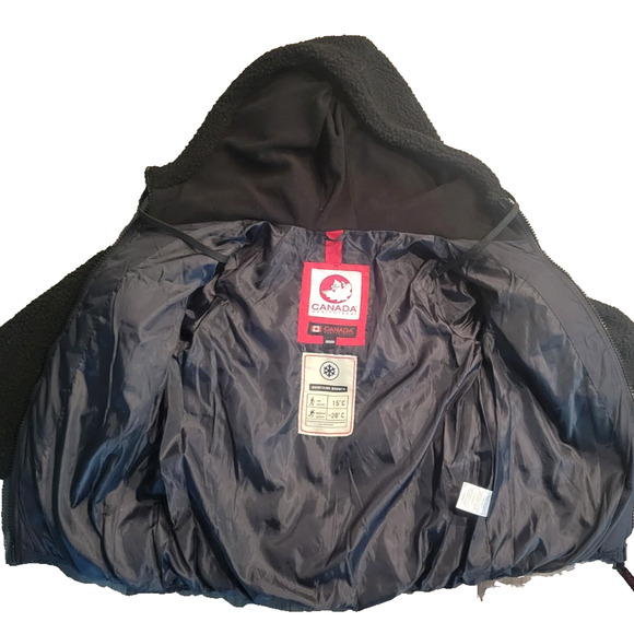 Canada Weather Gear Black Sherpa Fleece Puffer Hybrid Hooded Jacket Men's Medium - Picture 3 of 11